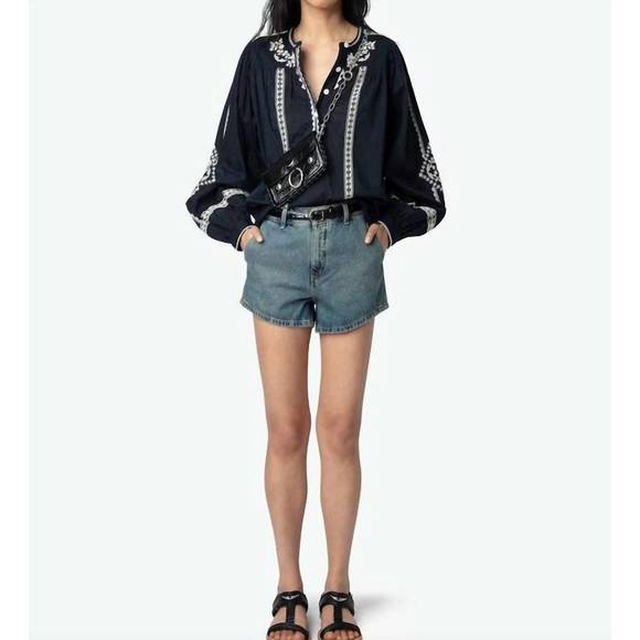 NEW ZADIG & VOLTAIRE tigy oversized cotton blouse in encre navy blue - Picture 1 of 5